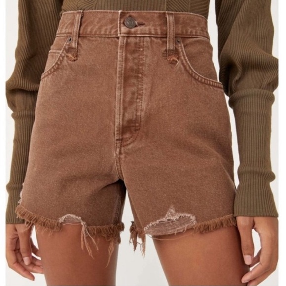 NWT Free People Makai High Rise Cutoff Shorts in Washed Chocolate - Picture 1 of 10